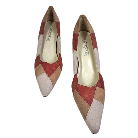 Shoes - Women's Patchwork Block Suede Leather Heels Size 7M Multicolor Shoe